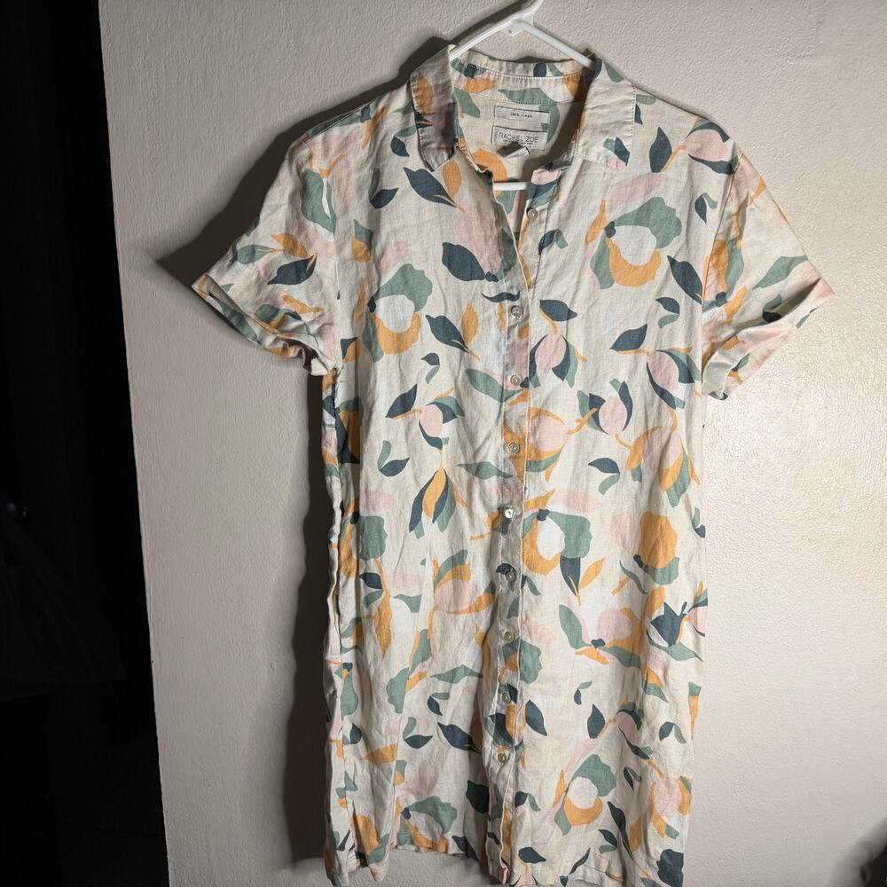 Rachel Zoe 100% Linen Safari Shirt Dress Size S Cream Utility
